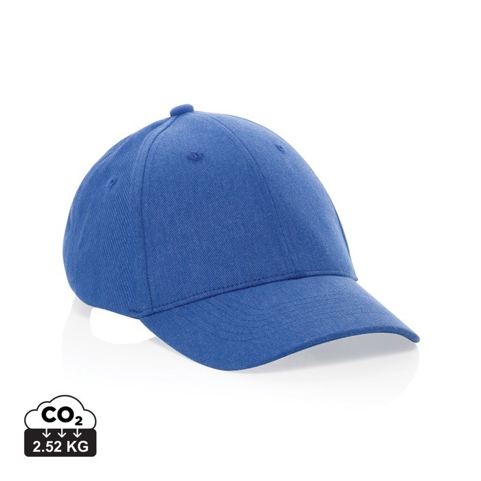 Gorra de algodón reciclado 6 paneles con tejido jaspeado 200 g/m2 color azul