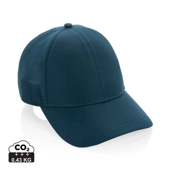 Gorra deportiva de RPET con 6 paneles y ajuste trasero de hebilla color azul marino