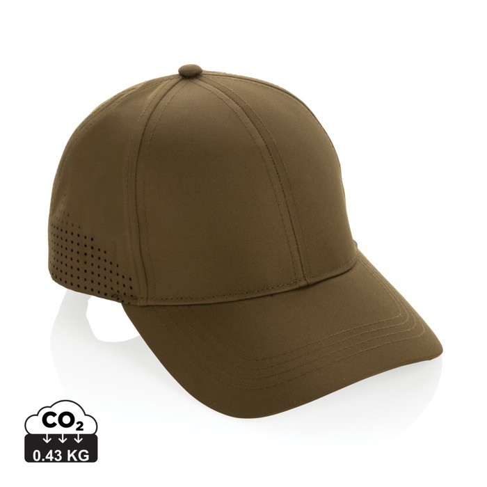 Gorra deportiva de RPET con 6 paneles y ajuste trasero de hebilla color verde