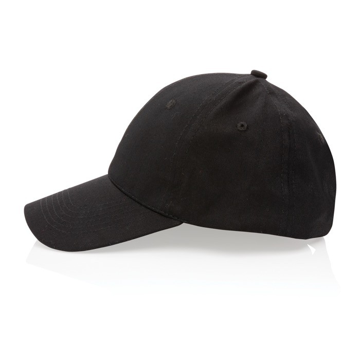 Gorra de algodón reciclado 6 paneles con cierre de velcro 190 g/m2 color negro tercera vista