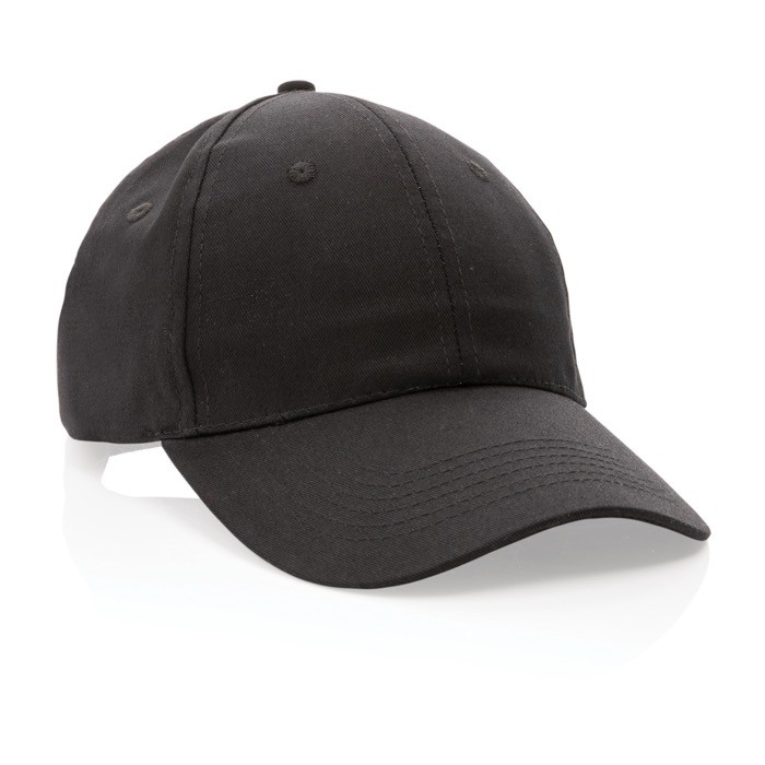Gorra de algodón reciclado 6 paneles con cierre de velcro 190 g/m2 color negro séptima vista