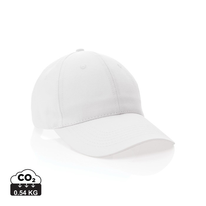 Gorra de algodón reciclado 6 paneles con cierre de velcro 190 g/m2 color blanco