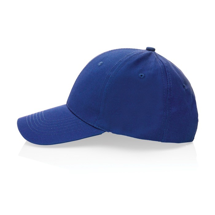 Gorra de algodón reciclado 6 paneles con cierre de velcro 190 g/m2 color azul tercera vista