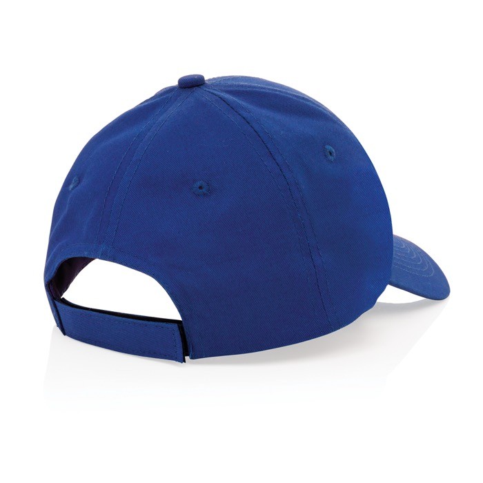 Gorra de algodón reciclado 6 paneles con cierre de velcro 190 g/m2 color azul quinta vista