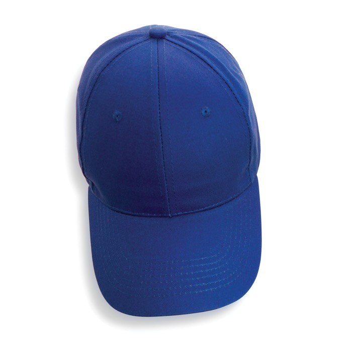 Gorra de algodón reciclado 6 paneles con cierre de velcro 190 g/m2 color azul sexta vista