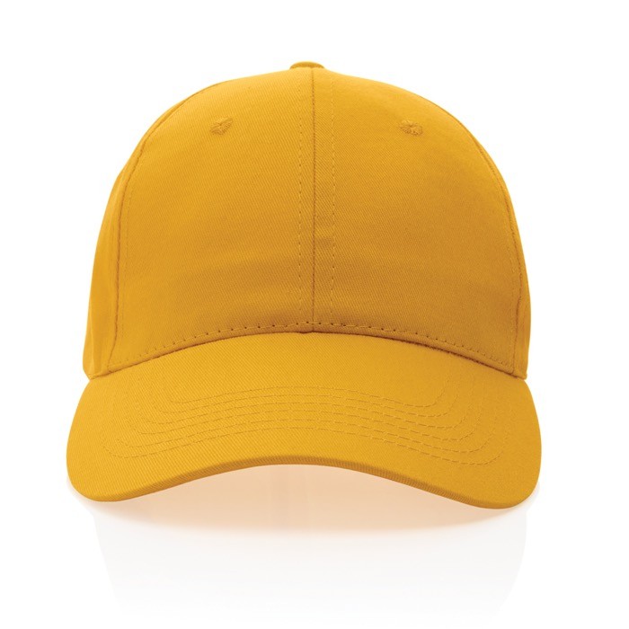 Gorra de algodón reciclado 6 paneles con cierre de velcro 190 g/m2 color amarillo segunda vista