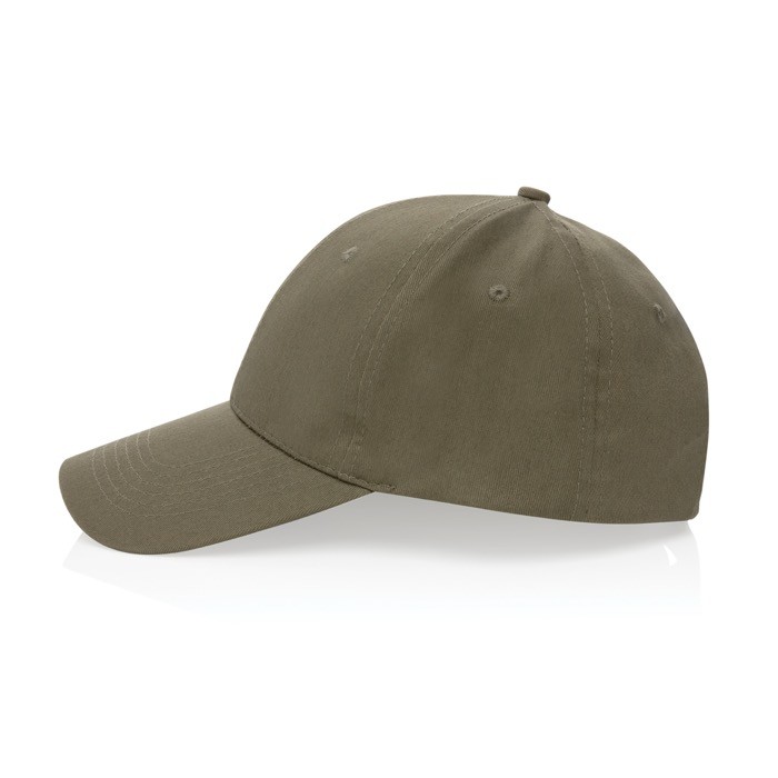 Gorra de algodón reciclado 6 paneles con cierre de velcro 190 g/m2 color verde tercera vista