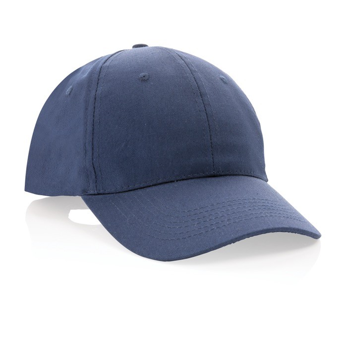 Gorra de algodón reciclado 6 paneles con cierre de velcro 190 g/m2 color azul marino séptima vista