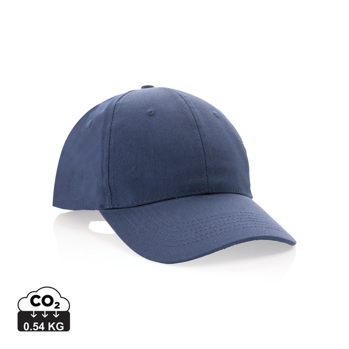 Gorra de algodón reciclado 6 paneles con cierre de velcro 190 g/m2 color azul marino
