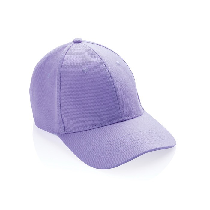Gorra de algodón reciclado de 6 paneles y trazador AWARE™ 280 g/m2 color lila séptima vista