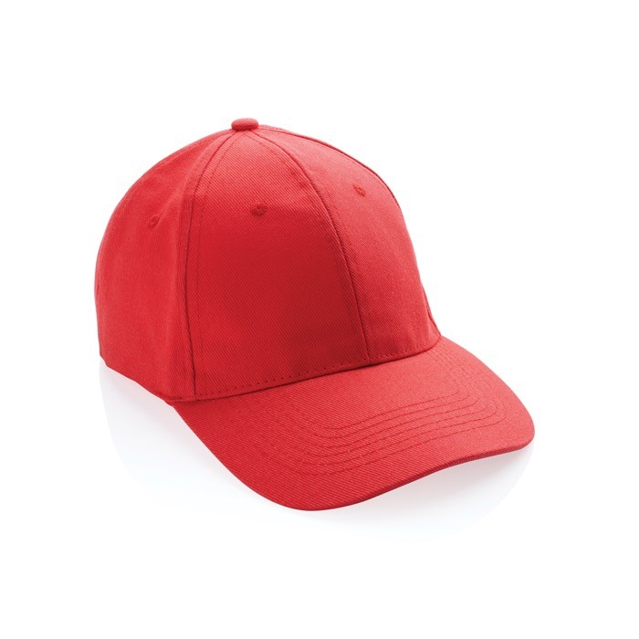 Gorra de algodón reciclado de 6 paneles y trazador AWARE™ 280 g/m2 color rojo