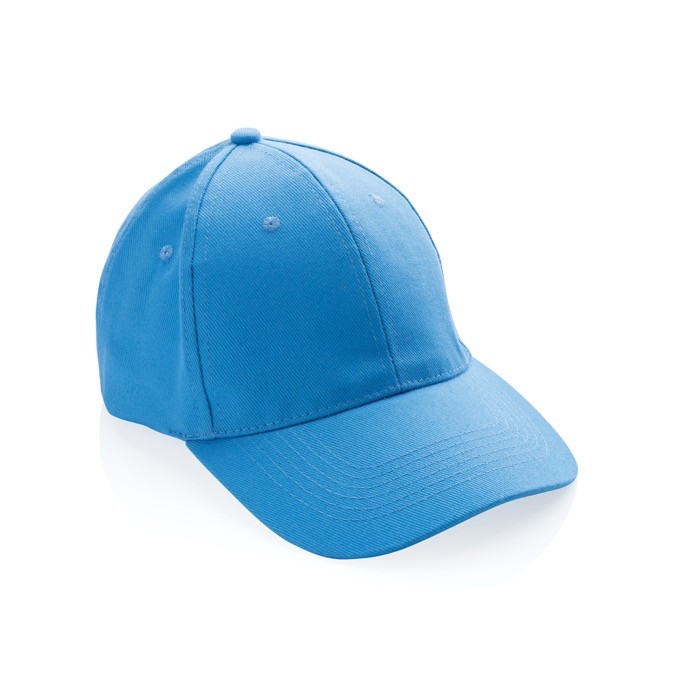 Gorra de algodón reciclado de 6 paneles y trazador AWARE™ 280 g/m2 color azul claro séptima vista