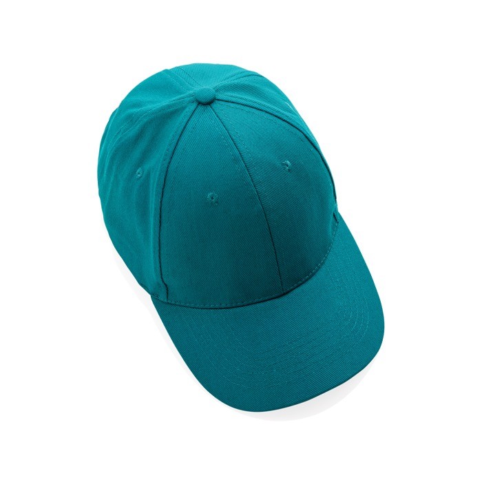 Gorra de algodón reciclado de 6 paneles y trazador AWARE™ 280 g/m2 color verde sexta vista