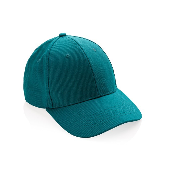 Gorra de algodón reciclado de 6 paneles y trazador AWARE™ 280 g/m2 color verde séptima vista