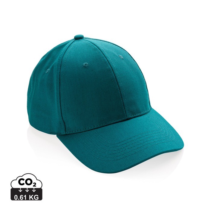 Gorra de algodón reciclado de 6 paneles y trazador AWARE™ 280 g/m2 color verde