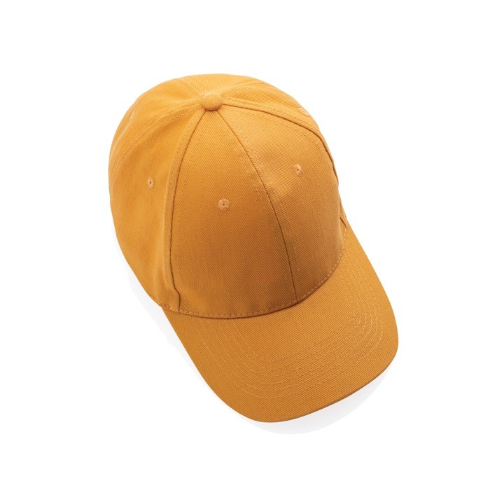 Gorra de algodón reciclado de 6 paneles y trazador AWARE™ 280 g/m2 color naranja sexta vista