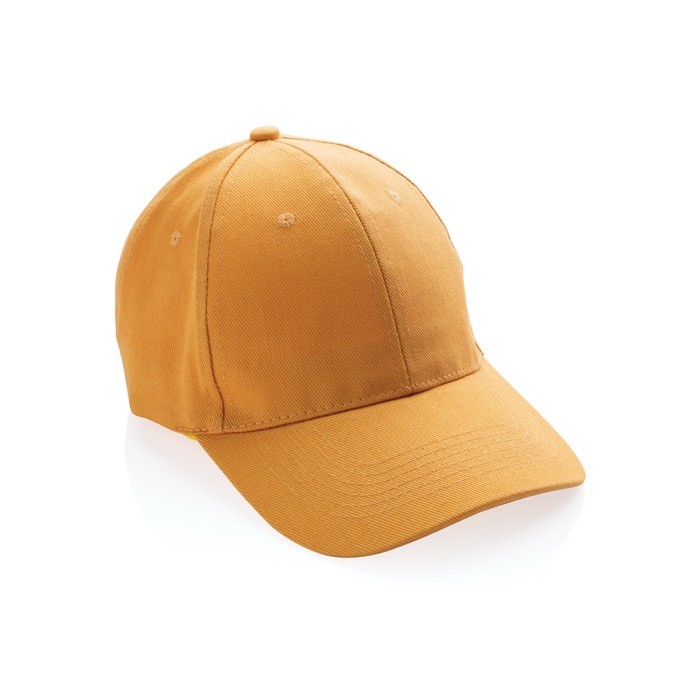 Gorra de algodón reciclado de 6 paneles y trazador AWARE™ 280 g/m2 color naranja séptima vista