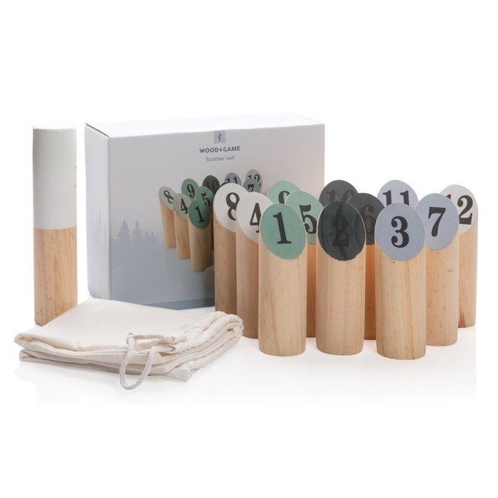 Juego Scatter de madera color marrón vista con en caja Juego Scatter de madera color marrón vista con en caja
