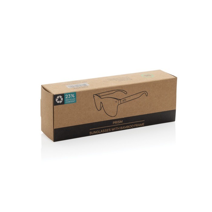 Gafas de sol eco con patillas de bambú y lentes espejo UV400 color marrón segunda vista con caja