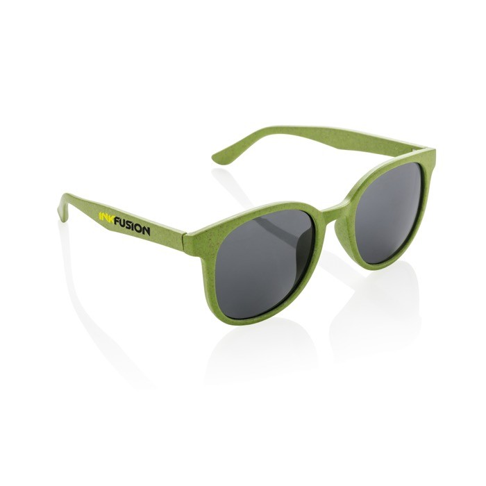 Gafas solares retro de fibra de paja de trigo y protección UV400 color verde vista con logo
