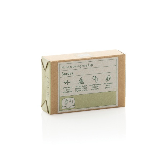 Tapones auditivos en silicona reciclada con reducción de ruido 36dB color beige segunda vista con caja