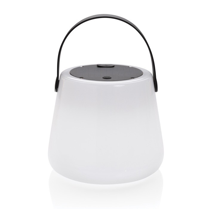 Lámpara exterior de materiales reciclados con luz LED y panel solar color blanco segunda vista Lámpara exterior de materiales reciclados con luz LED y panel solar color blanco segunda vista