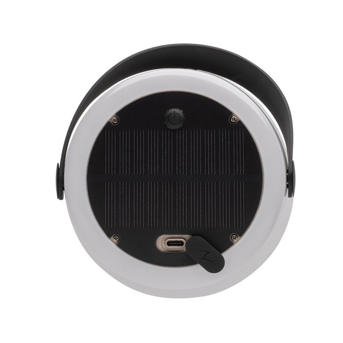 Lámpara exterior de materiales reciclados con luz LED y panel solar color blanco tercera vista Lámpara exterior de materiales reciclados con luz LED y panel solar color blanco tercera vista