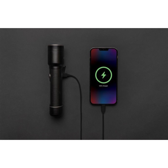 Linterna de aluminio reciclado con 5 modos de luz y alcance 800m color negro quinta vista