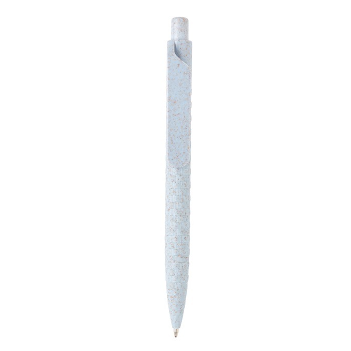 Bolígrafo de diseño fabricado en paja de trigo color azul claro tercera vista Bolígrafo de diseño fabricado en paja de trigo color azul claro tercera vista