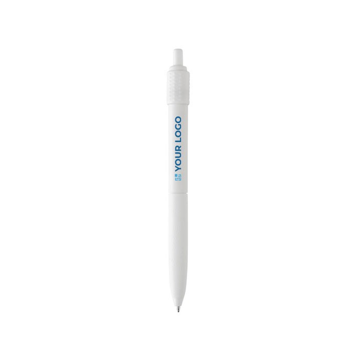 Bolígrafo de plástico reciclado antiestrés tinta azul Dokumental® color blanco vista de impresión Bolígrafo de plástico reciclado antiestrés tinta azul Dokumental® color blanco vista de impresión