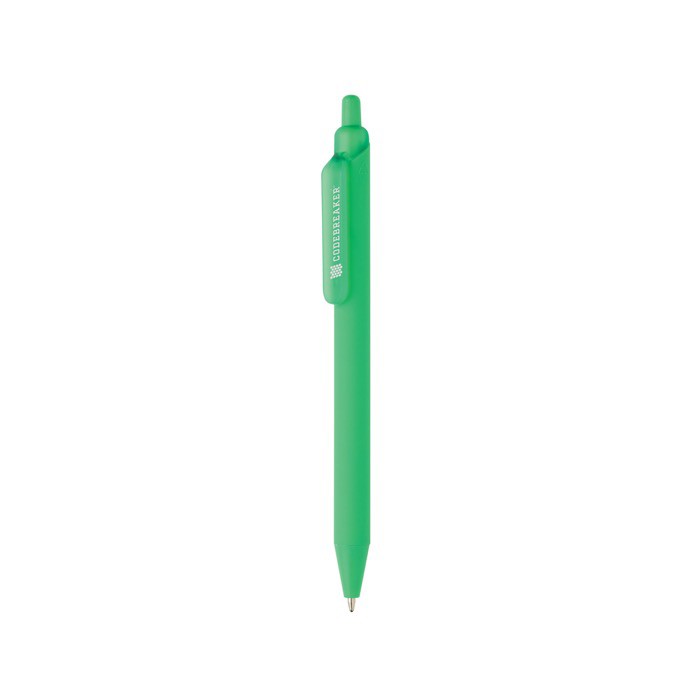 Bolígrafo ecológico de tacto suave con clip y tinta azul color verde vista con logo Bolígrafo ecológico de tacto suave con clip y tinta azul color verde vista con logo