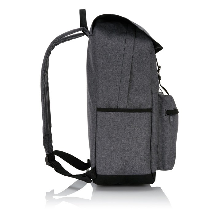 Mochila de look clásico con bolsillos color gris oscuro tercera vista Mochila de look clásico con bolsillos color gris oscuro tercera vista