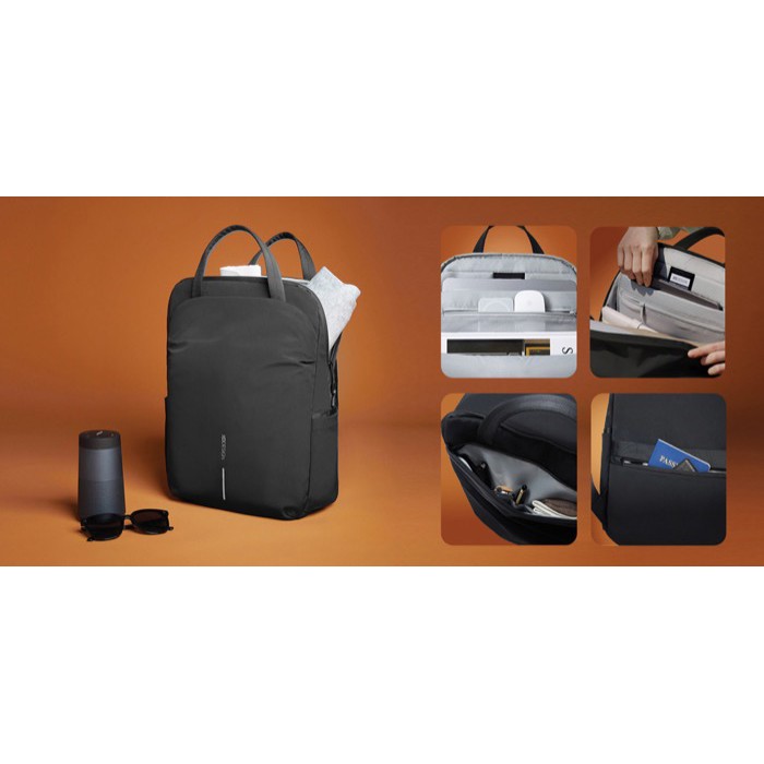 Mochila expansible en tejido reciclado con cremallera Duo-Zipper 16” color negro