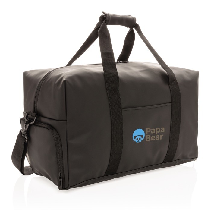 Elegante bolsa de viaje para clientes color negro segunda vista con logo Elegante bolsa de viaje para clientes color negro segunda vista con logo