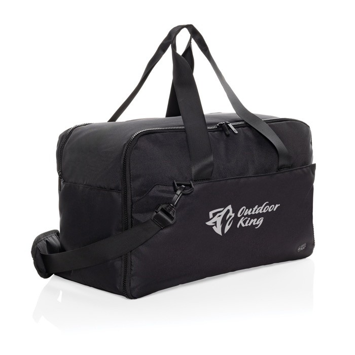 Bolsa de fin de semana con compartimento para PC 15” Swiss Peak color negro vista con logo Bolsa de fin de semana con compartimento para PC 15” Swiss Peak color negro vista con logo