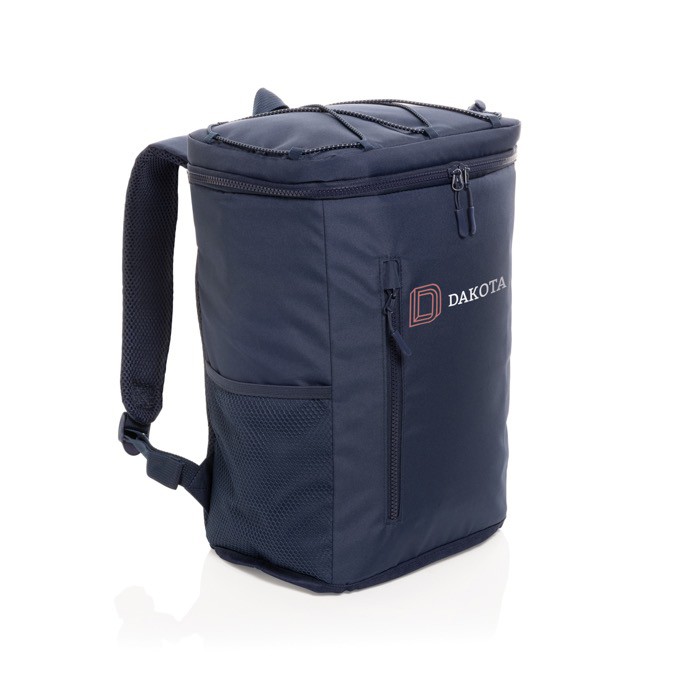 Mochila nevera de RPET con correas ajustables capacidad 18L color azul marino vista con logo Mochila nevera de RPET con correas ajustables capacidad 18L color azul marino vista con logo