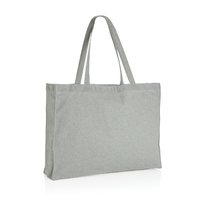 Bolsa grande de algodón reciclado color gris tercera vista Bolsa grande de algodón reciclado color gris tercera vista