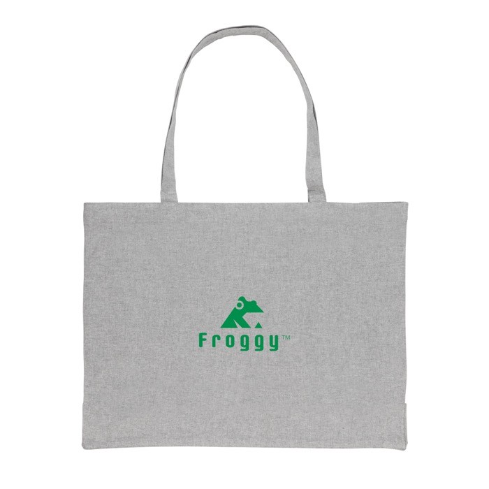 Bolsa grande de algodón reciclado color gris vista con logo Bolsa grande de algodón reciclado color gris vista con logo