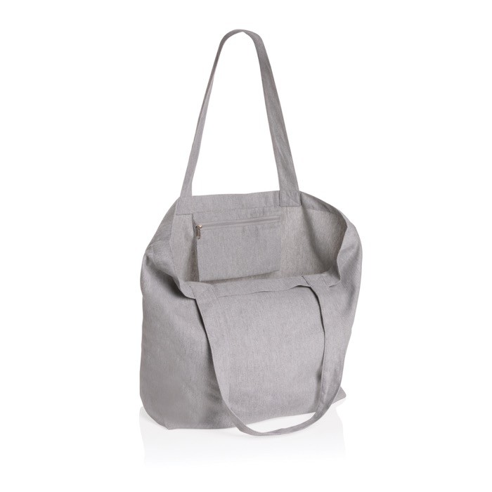 Bolsa de 240 g/m2 de lona reciclada con bolsillo color gris segunda vista