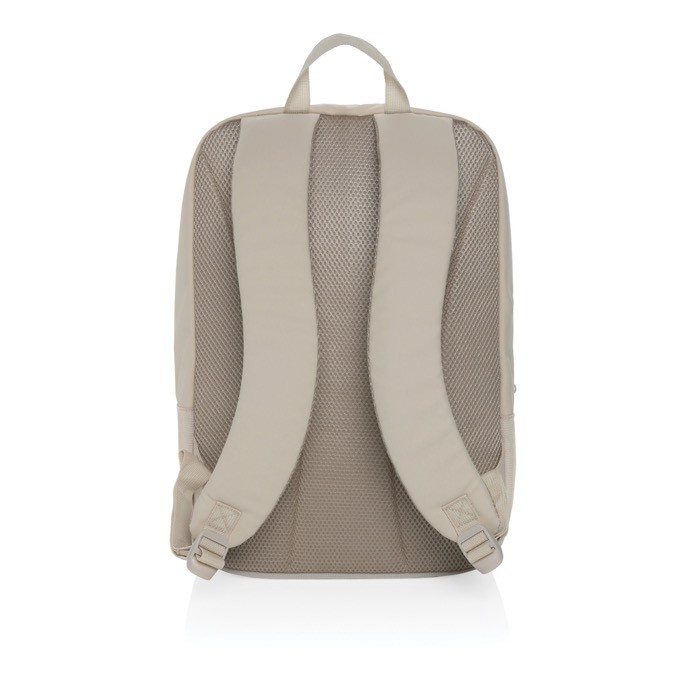 Mochila de RPET para PC con varios organizadores interiores 15,6” color beige tercera vista Mochila de RPET para PC con varios organizadores interiores 15,6” color beige tercera vista