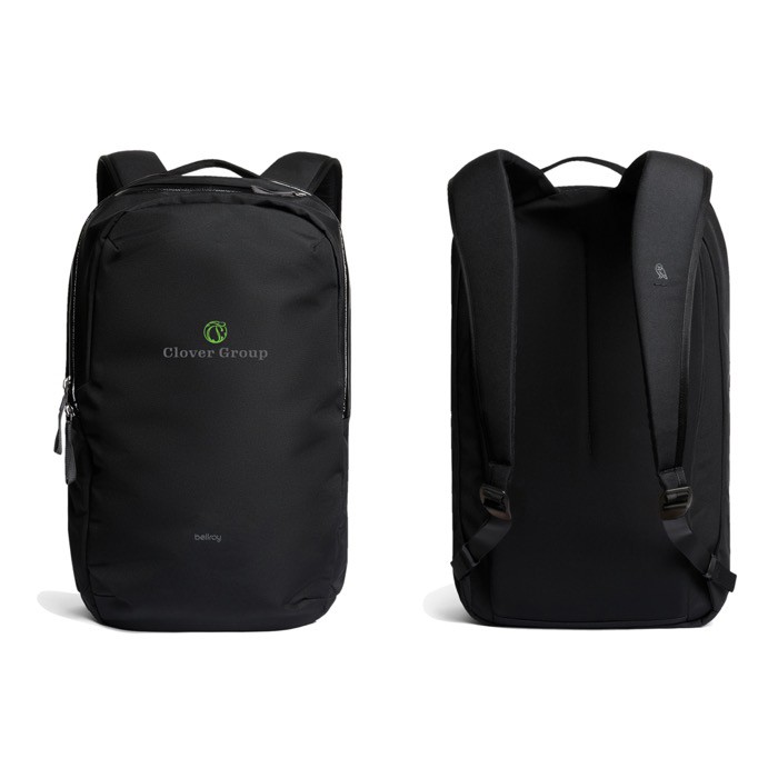 Mochila de RPET con capacidad 20L para ordenador 16” Bellroy color negro vista con logo Mochila de RPET con capacidad 20L para ordenador 16” Bellroy color negro vista con logo