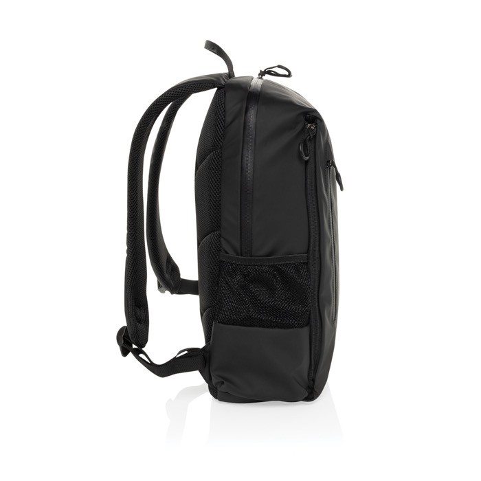 Mochila de RPET resistente al agua con bolsillo frontal PC 15,6” color negro tercera vista Mochila de RPET resistente al agua con bolsillo frontal PC 15,6” color negro tercera vista