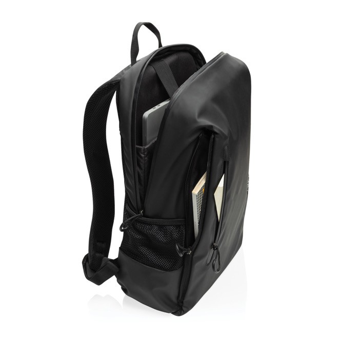 Mochila de RPET resistente al agua con bolsillo frontal PC 15,6” color negro octava vista Mochila de RPET resistente al agua con bolsillo frontal PC 15,6” color negro octava vista