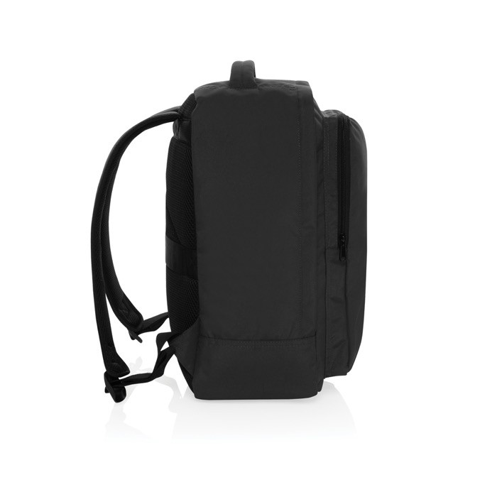 Mochila de RPET para viajar con capacidad para 19L y asa superior color negro tercera vista