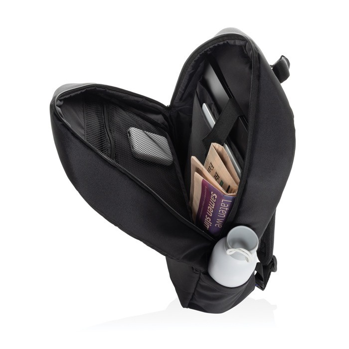 Mochila en poliéster reciclado con diseño business y bolsillos 15.6” color negro tercera vista