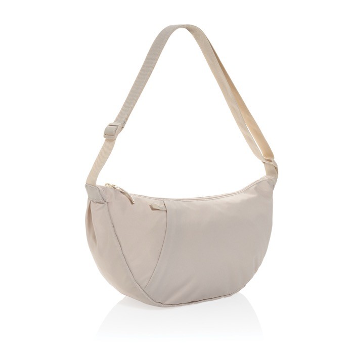 Bolsa bandolera XL en RPET con bolsillo exterior y correa ajustable color beige tercera vista