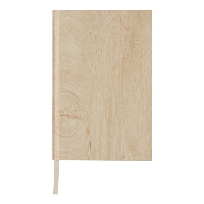 Libreta con tapa dura en estampado de madera A5 hojas a rayas color marrón claro tercera vista Libreta con tapa dura en estampado de madera A5 hojas a rayas color marrón claro tercera vista