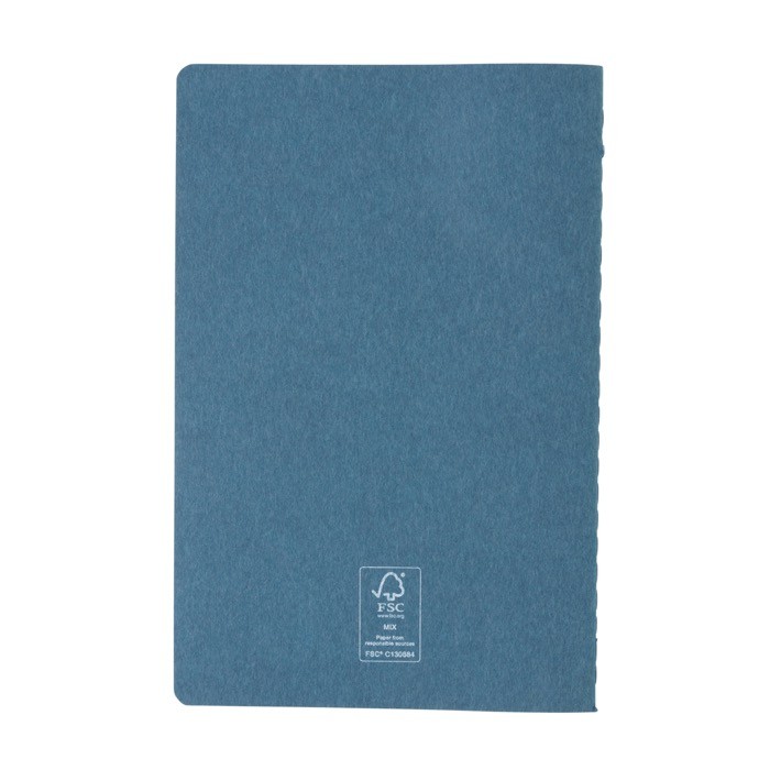 Libreta de tapa blanda con certificación FSC color azul tercera vista