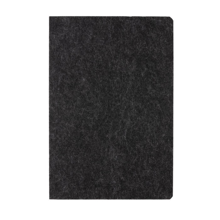 Cuaderno de fieltro de materiales reciclados A5 hojas a rayas color negro tercera vista