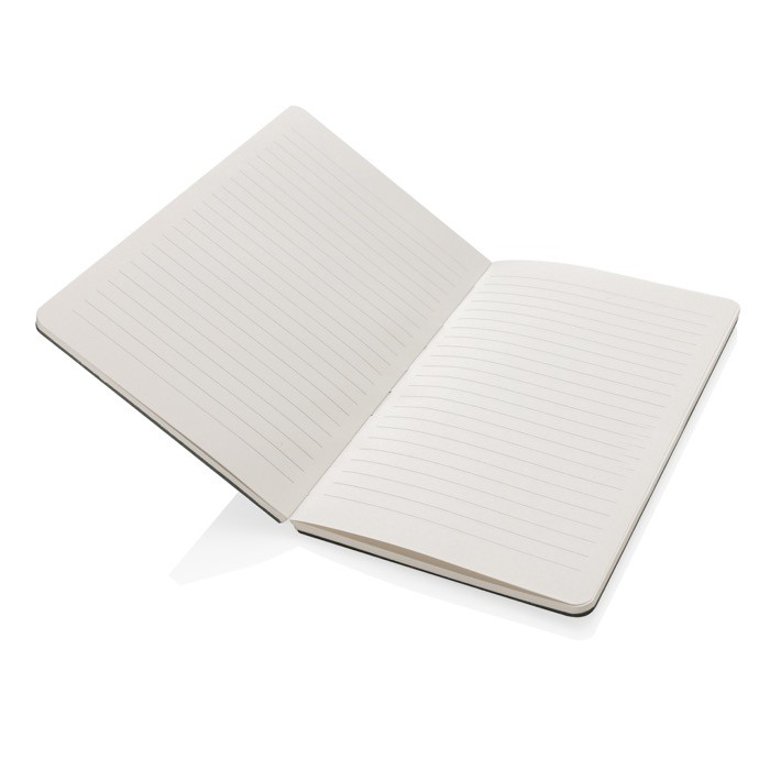 Cuaderno de fieltro de materiales reciclados A5 hojas a rayas color azul cuarta vista